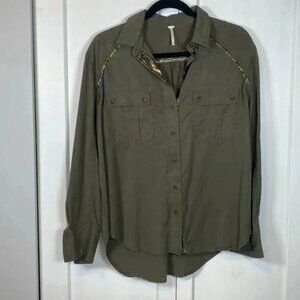 Free PeopleDark army Green button down shirtsmall
